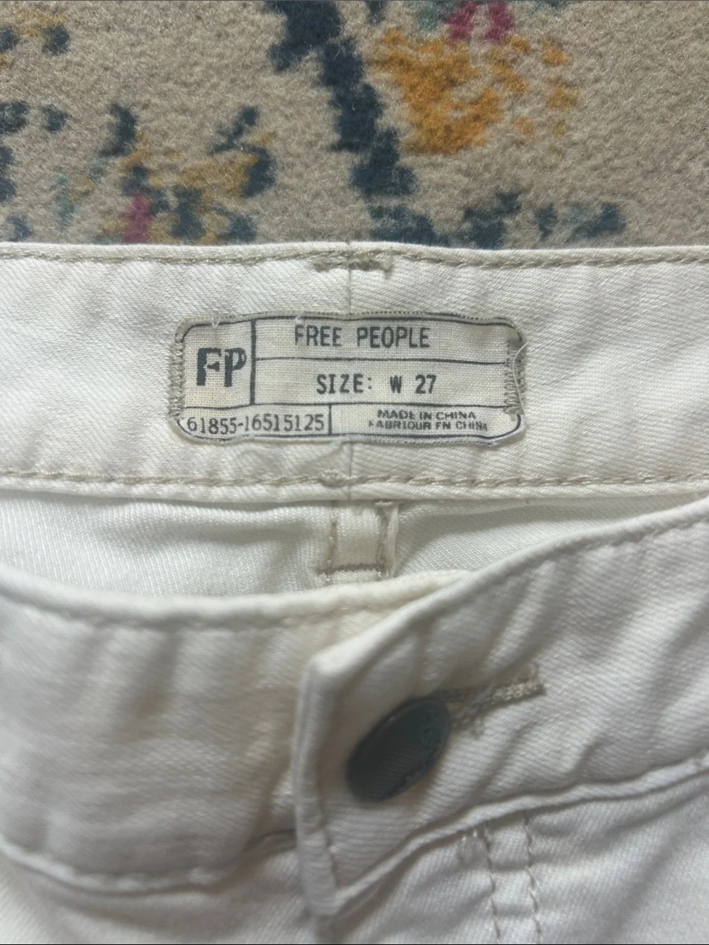 Free People Cream Skinny Jeans with Native American embroidered sides